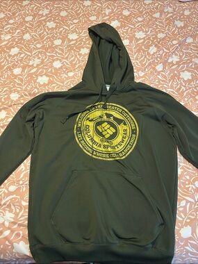 Columbia Olive Green Crewneck Hoodie with Yellow Logo